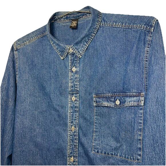 Vintage 90s Marithe Francois Girbaud 3XL Denim Shirt Jacket Blue Jean Appliqué - Picture 4 of 8